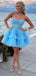 Gorgeous Blue Sweetheart Sleeveless Lace Ruffle Popular Short Homecoming Prom Dress, CPH228