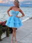 Gorgeous Blue Sweetheart Sleeveless Lace Ruffle Popular Short Homecoming Prom Dress, CPH228