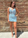 Elegant Blue Spaghetti Straps V Neck Sleeveless Lace Popular Short Homecoming Prom Dress, CPH229