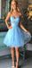 Sparkly Light Blue Strapless V Neck Sleeveless Sequin Popular Short Homecoming Prom Dress, CPH17