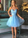 Sparkly Light Blue Strapless V Neck Sleeveless Sequin Popular Short Homecoming Prom Dress, CPH17