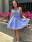 Elegant Purple Spaghetti Straps Sleeveless Applique Popular Short Homecoming Prom Dress, CPH18