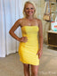 Sexy Yellow Strapless Sleeveless Sequin Popular Short Homecoming Prom Dress, CPH196