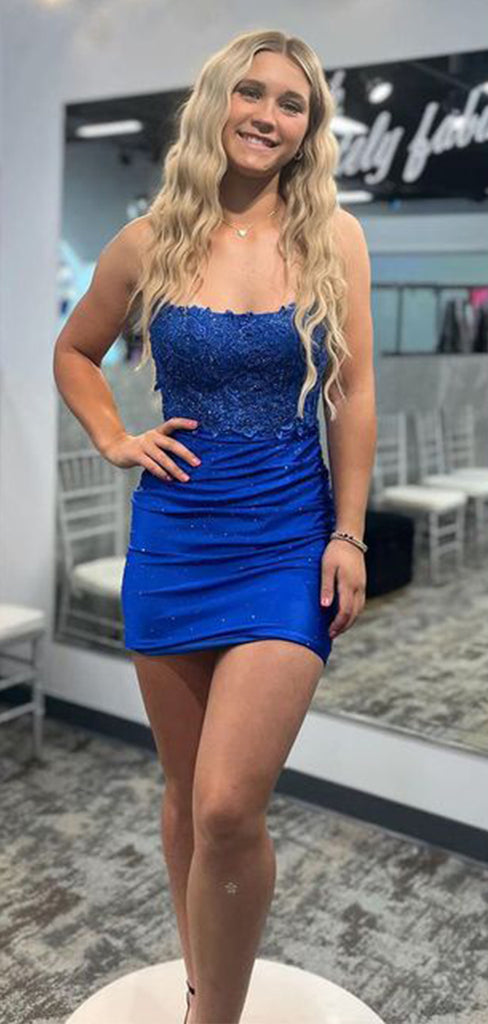 Charming Royal Blue Sleeveless Popular Lace Short Homecoming Prom Dress, CPH232