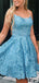 Elegant Spaghetti Straps Sleeveless Lace Applique Popular Short Homecoming Prom Dress, CPH20