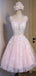 Gorgeous Pink Straps Sleeveless Applique Lace Popular Short Homecoming Prom Dress, CPH23