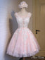 Gorgeous Pink Straps Sleeveless Applique Lace Popular Short Homecoming Prom Dress, CPH23