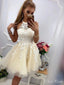 Elegant Yellow Halter Sleeveless Applique Lace Popular Short Homecoming Prom Dress, CPH24