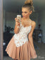 Charming Spaghetti Straps V Neck Sleeveless Applique Lace Popular Short Homecoming Prom Dress, CPH25