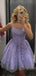 Charming Purple Spaghetti Straps Sleeveless Applique Lace Sequin Popular Short Homecoming Prom Dress, CPH26