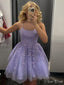 Charming Purple Spaghetti Straps Sleeveless Applique Lace Sequin Popular Short Homecoming Prom Dress, CPH26