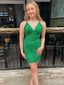 Elegant Green Mermaid Spaghetti Straps V Neck Sleeveless Sequin Popular Short Homecoming Prom Dress, CPH29