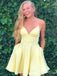 Simple Yellow Spaghetti Straps V Neck Sleeveless Popular Short Homecoming Prom Dress, CPH32