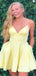 Simple Yellow Spaghetti Straps V Neck Sleeveless Popular Short Homecoming Prom Dress, CPH32