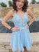 Gorgeous Light Blue Spaghetti Straps V Neck Sleeveless Applique Popular Short Homecoming Prom Dress, CPH36