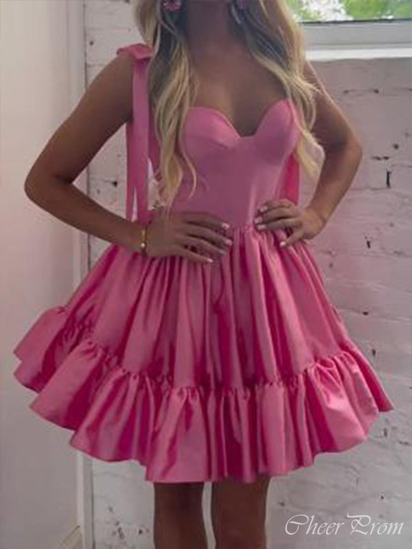 Elegant Pink Spaghetti Straps Sweetheart Sleeveless Popular Short Homecoming Prom Dress, CPH37