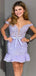 Elegant Lilac Mermaid V Neck Off Shoulder Applique Popular Short Homecoming Prom Dress, CPH41