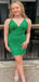 Elegant Green Mermaid Spaghetti Straps V Neck Sleeveless Sequin Popular Short Homecoming Prom Dress, CPH29