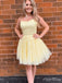 Elegant Yellow Spaghetti Straps Sleeveless Lace Popular Short Homecoming Prom Dress, CPH42