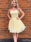 Elegant Yellow Spaghetti Straps Sleeveless Lace Popular Short Homecoming Prom Dress, CPH42