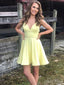 Simple Yellow Spaghetti Straps V Neck Sleeveless Popular Short Homecoming Prom Dress, CPH43