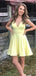 Simple Yellow Spaghetti Straps V Neck Sleeveless Popular Short Homecoming Prom Dress, CPH43