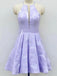 Unique Light Purple Halter Sleeveless Applique Popular Short Homecoming Prom Dress, CPH33