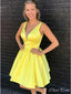 Elegant Light Yellow Straps V Neck Sleeveless Popular Short Homecoming Prom Dress, CPH46