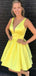 Elegant Light Yellow Straps V Neck Sleeveless Popular Short Homecoming Prom Dress, CPH46