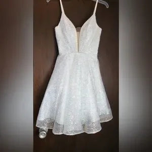 Shiny White Spaghetti Straps V Neck Sleeveless Sequin Popular Short Homecoming Prom Dress, CPH47