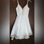 Shiny White Spaghetti Straps V Neck Sleeveless Sequin Popular Short Homecoming Prom Dress, CPH47