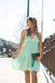 Elegant Green Spaghetti Straps V Neck Sleeveless Popular Short Homecoming Prom Dress, CPH54