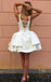 Charming White Spaghetti Straps V Neck Short Homecoming Prom Dress, CPH05