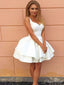 Charming White Spaghetti Straps V Neck Short Homecoming Prom Dress, CPH05