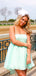 Simple Mint Green Spaghetti Straps Square Sleeveless Popular Short Homecoming Prom Dress, CPH56