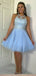 Gorgeous Blue Halter Sleeveless Applique Popular Short Homecoming Prom Dress, CPH71