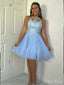 Gorgeous Blue Halter Sleeveless Applique Popular Short Homecoming Prom Dress, CPH71