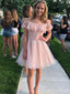 Elegant Pink Off Shoulder Sleeveless Lace Popular Short Homecoming Prom Dress, CPH62