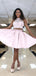 Two Pieces Pink Halter Sleeveless Lace Popular Short Homecoming Prom Dress, CPH63