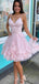 Gorgeous Pink Spaghetti Straps V Neck Sleeveless Applique Popular Short Homecoming Prom Dress, CPH72