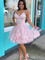 Gorgeous Pink Spaghetti Straps V Neck Sleeveless Applique Popular Short Homecoming Prom Dress, CPH72