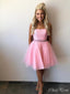 Shiny Pink Strapless Sleeveless Sequin Popular Short Homecoming Prom Dress, CPH73