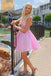 Elegant Pink Spaghetti Straps V Neck Sleeveless Popular Short Homecoming Prom Dress, CPH75