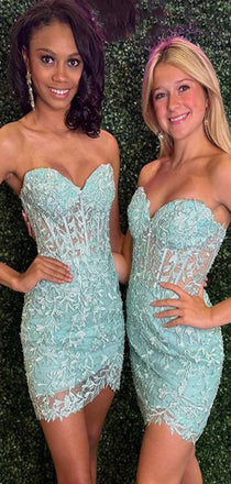 Gorgeous Green Mermaid Sweetheart Sleeveless Lace Popular Short Homecoming Prom Dress, CPH83