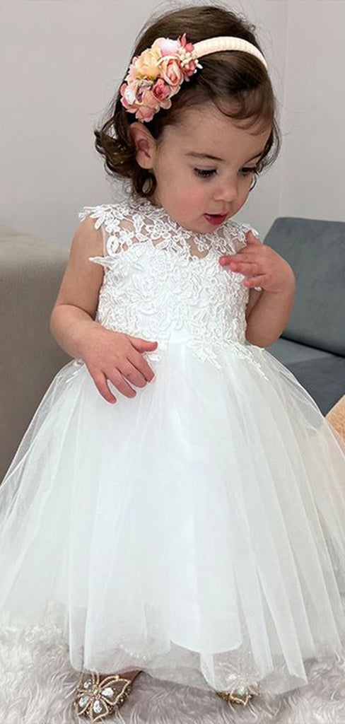 Lovely Ball Gown Round The Neck Sleeveless Applique Cheap Flower Girl Dresses, Princess Dresses CPF91