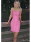 Elegant Pink Mermaid Spaghetti Straps Sleeveless Lace Popular Short Homecoming Prom Dress, CPH88