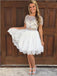 Two Pieces Short Sleeve Lace Beads Short Homecoming Prom Dress, CPH09