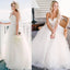 Elegant Spaghetti Straps V Neck Tulle Popular Bridal Long Wedding Dresses, CPD007