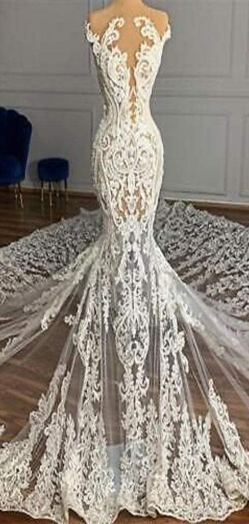 Exquisite Off Shoulder Lace Applique With Train Popular Bridal Long Wedding Dresses, CPD008