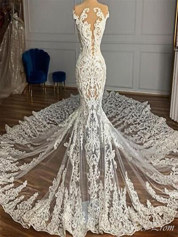 Exquisite Off Shoulder Lace Applique With Train Popular Bridal Long Wedding Dresses, CPD008